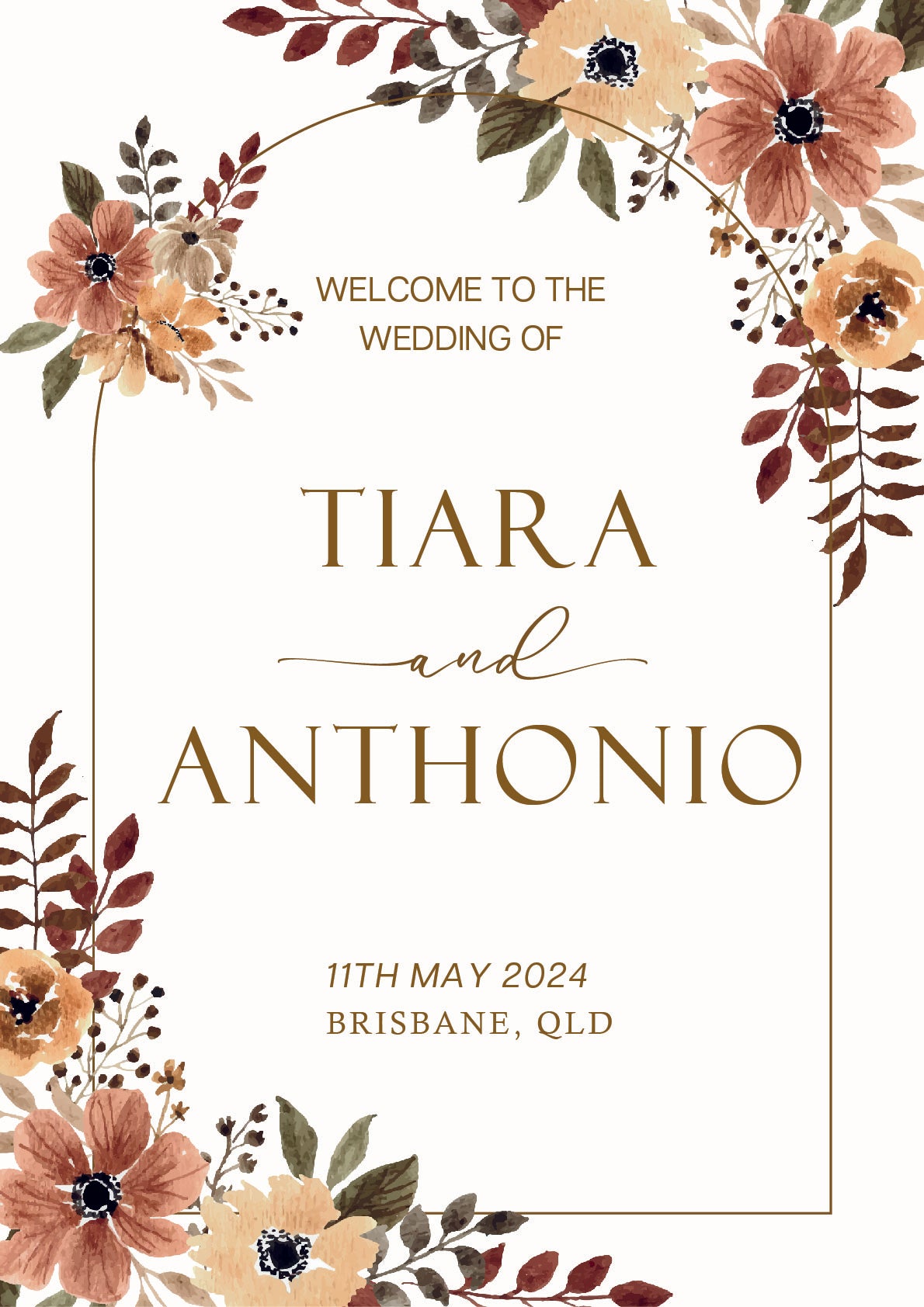 Printed Beige Floral Welcome Sign