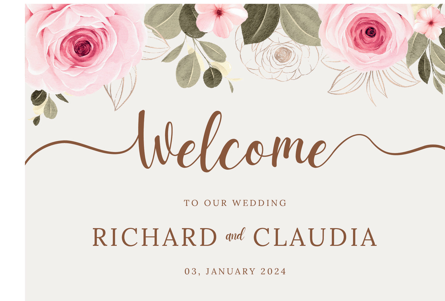 Printed Watercolour Rose Welcome Sign