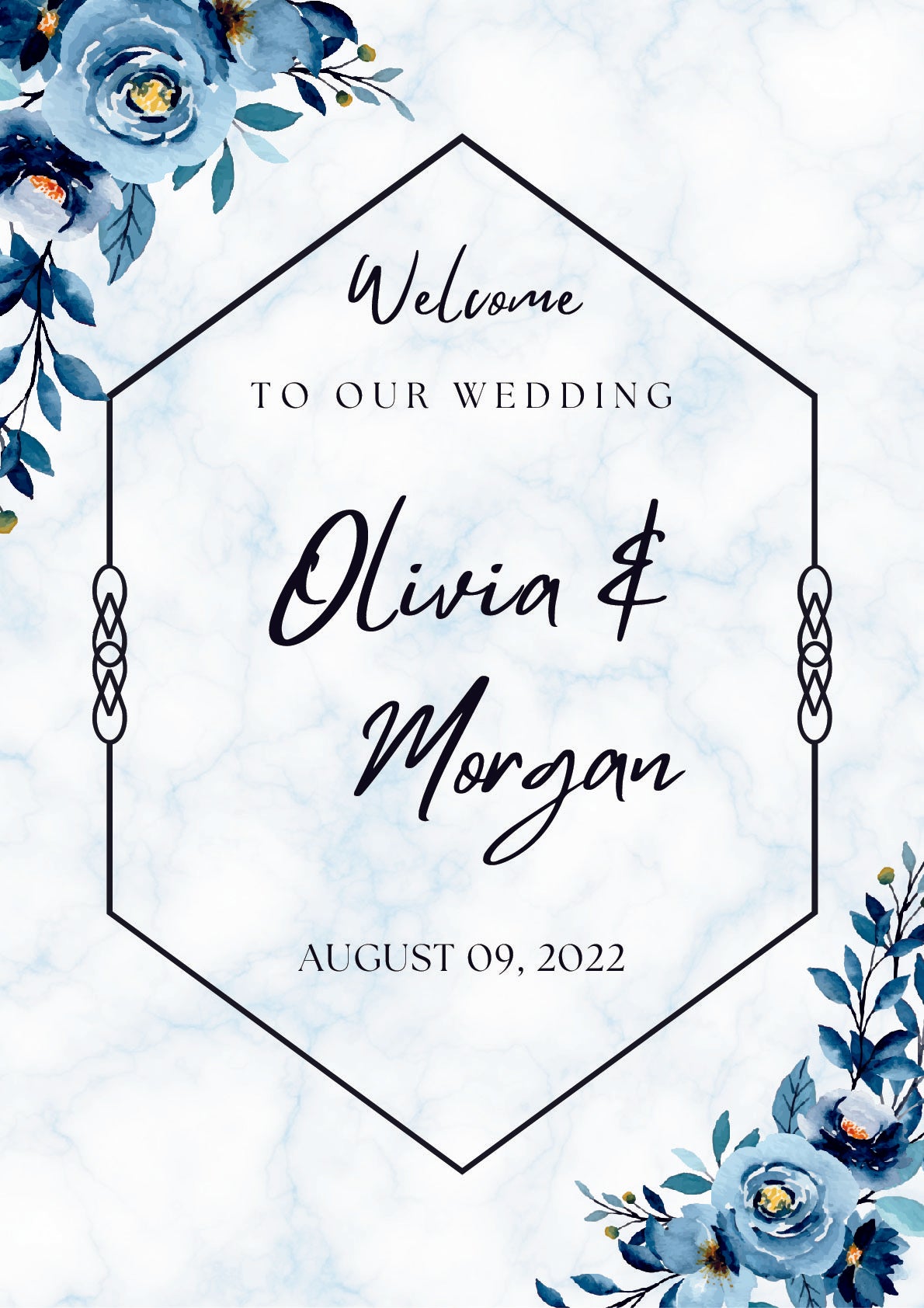 Printed Wild Blue Floral Welcome Sign