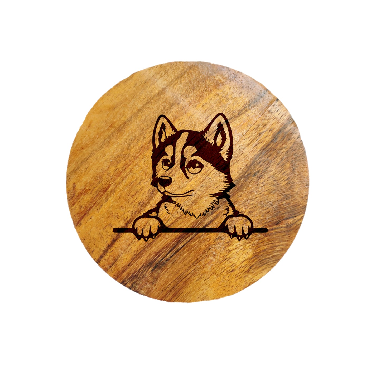 Baby Husky Dog Acacia Wood Coaster