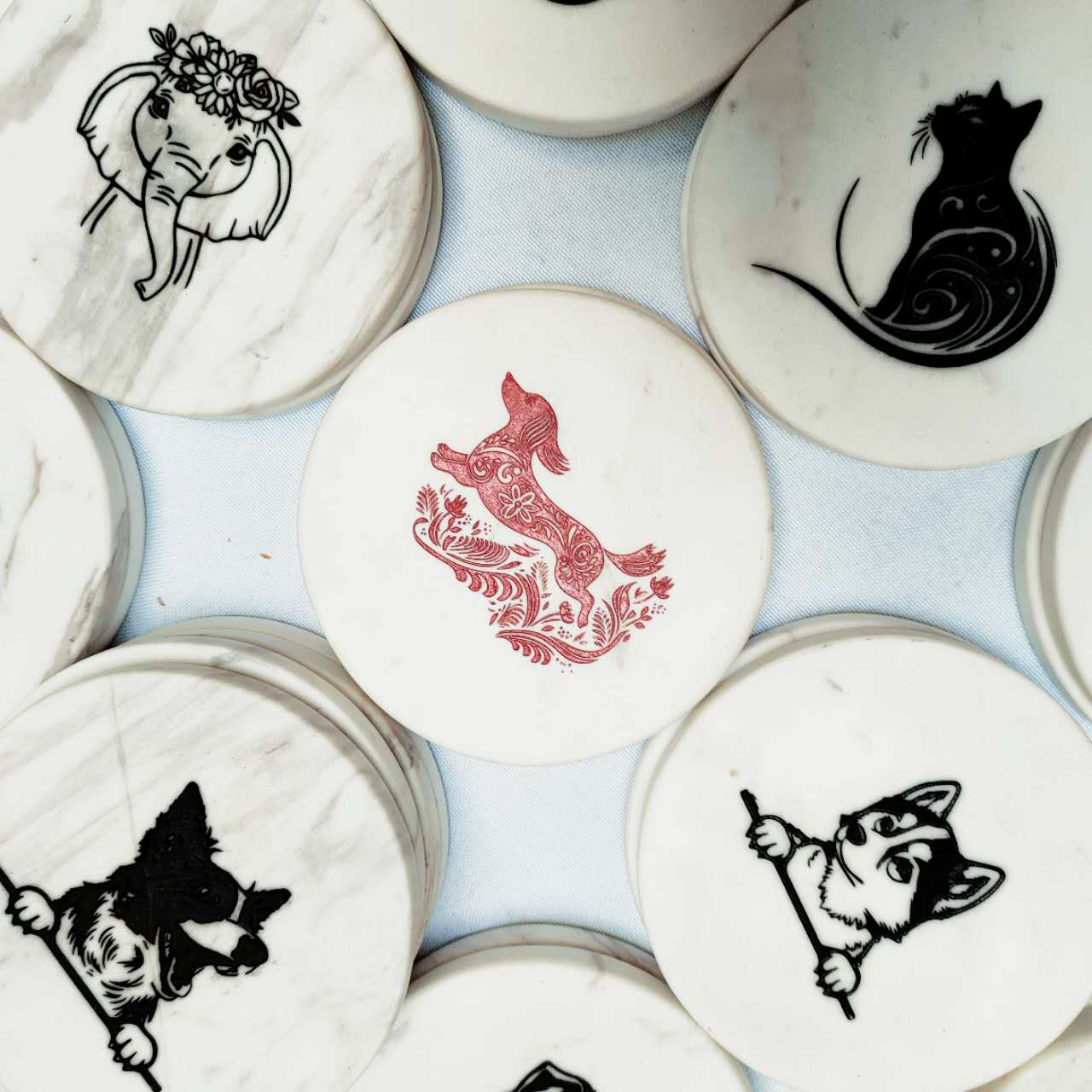 Laser engraved marble