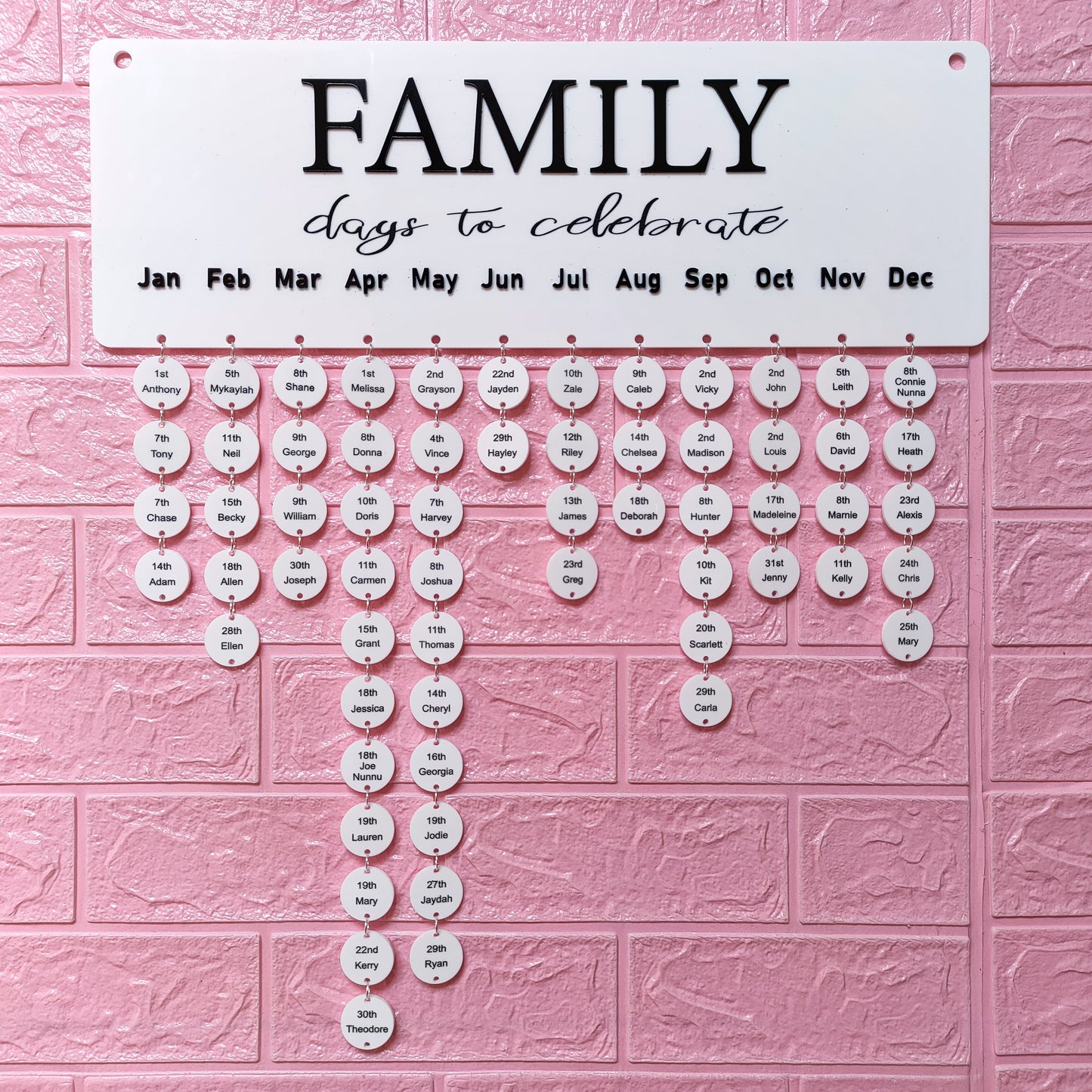Personalised Acrylic Birthday Calendar Family Celebrations