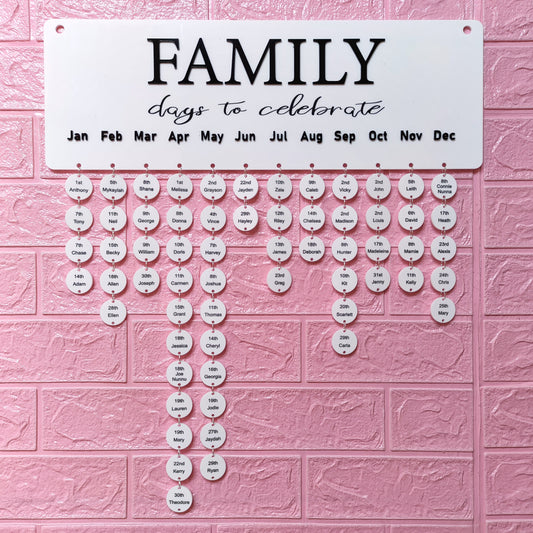 Personalised Acrylic Birthday Calendar Family Celebrations