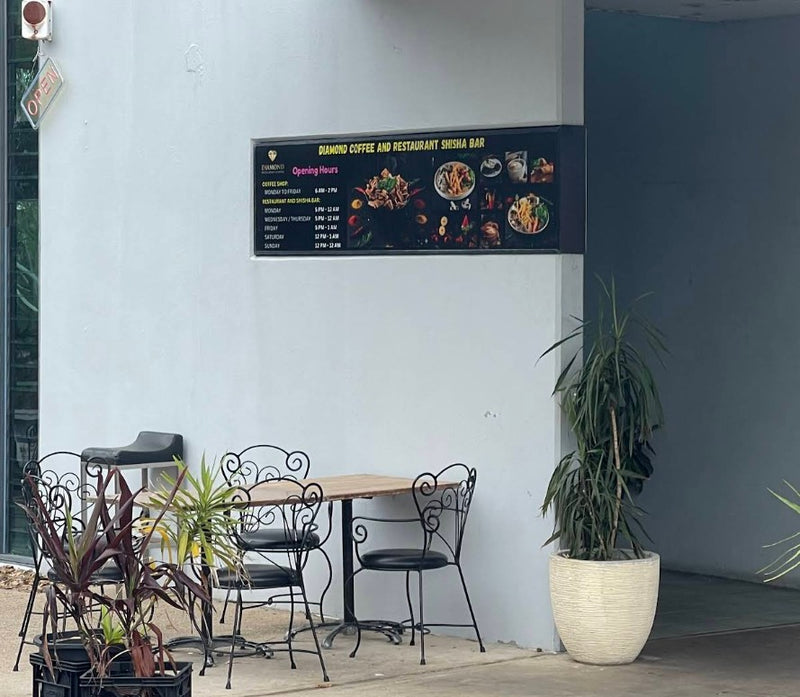 Diamond Shisha Vinyl Printing and Laminating on Opal White Acrylic Replacement Sign