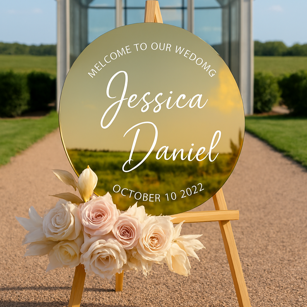 gold mirror acrylic wedding welcome sign
