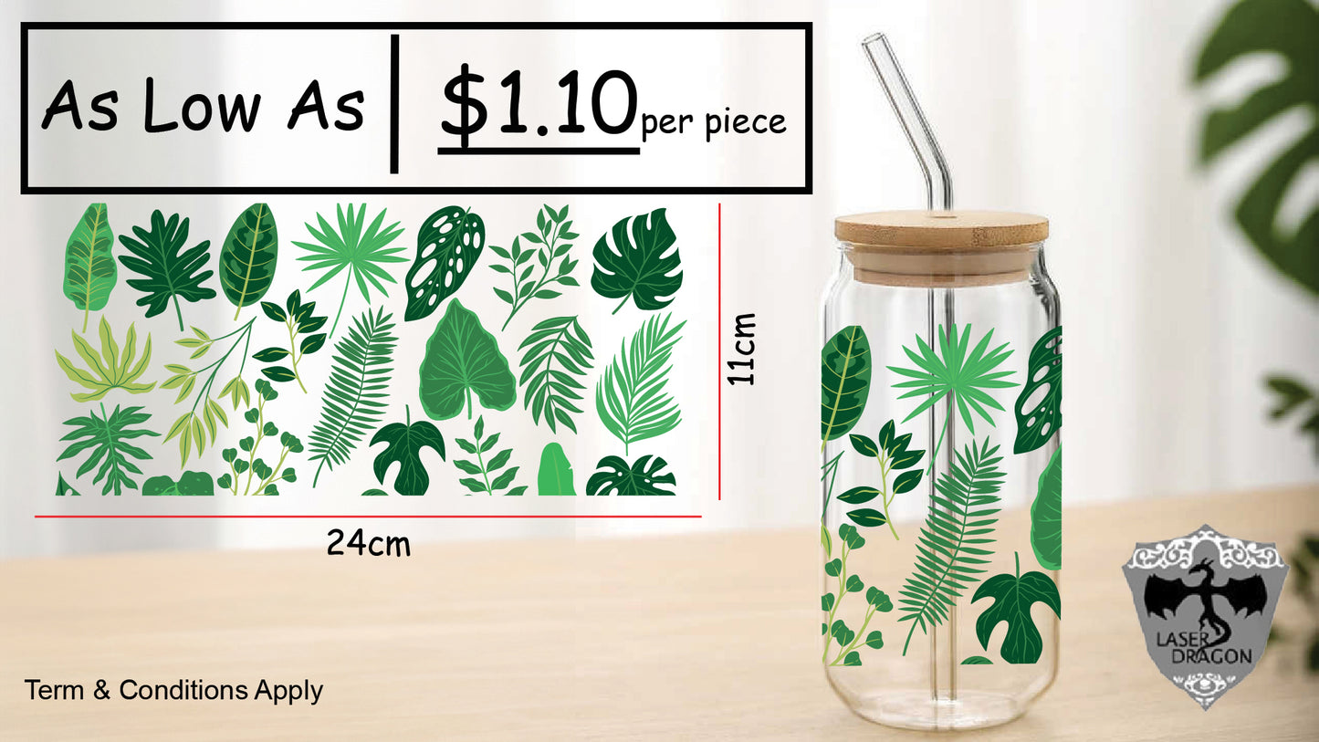uv-dtf-wrap-16oz-libbey-cup-troical-leaves-design-australia